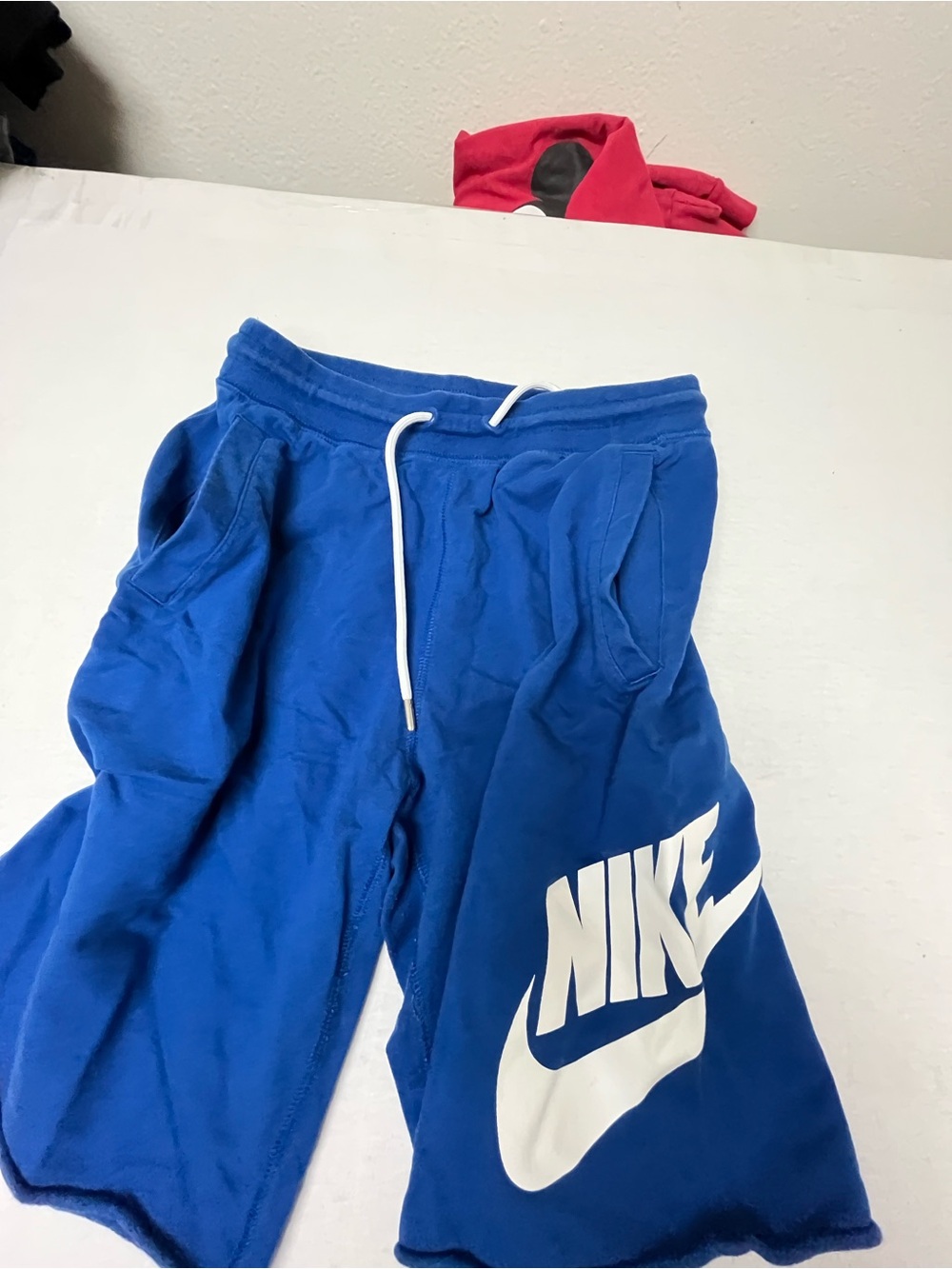 Nike Men's Royal Blue Fleece Drawstring Athletic Shorts with White Logo - Picture 3 of 5